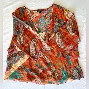 Lauren Ralph Lauren 100% Silk Paisley Blouse w Removable Cami Boho Patchwork Top
